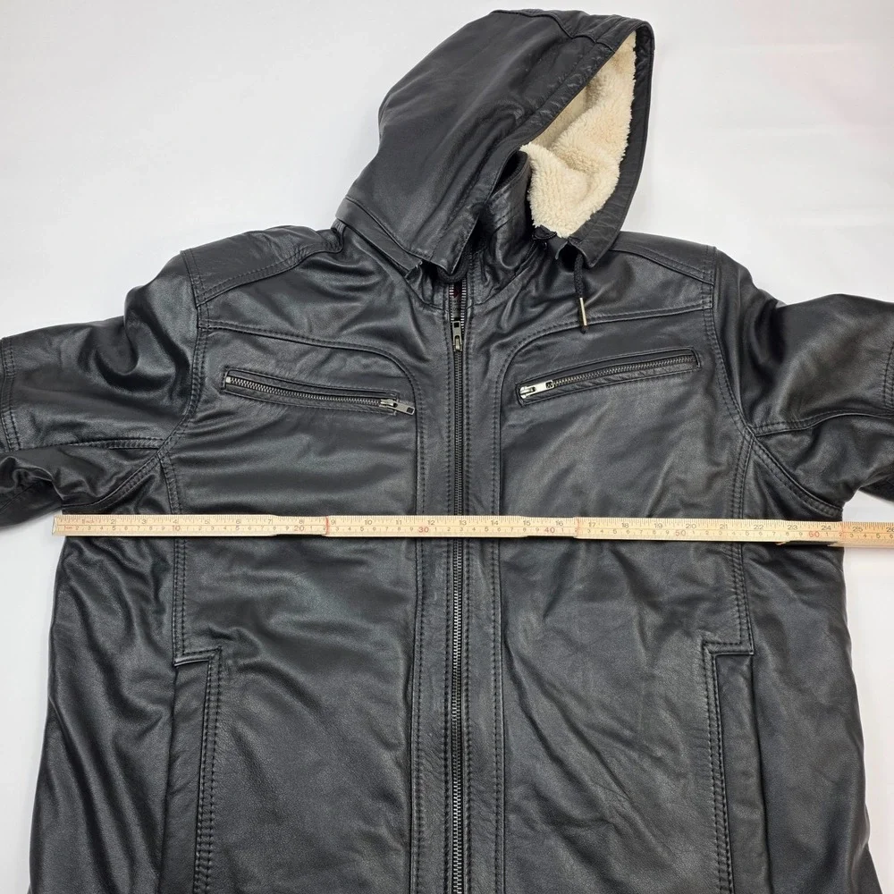 Fabio's 100% Bovine‎ Leather Hooded Leather Jacket with Fleece Lining Size 44